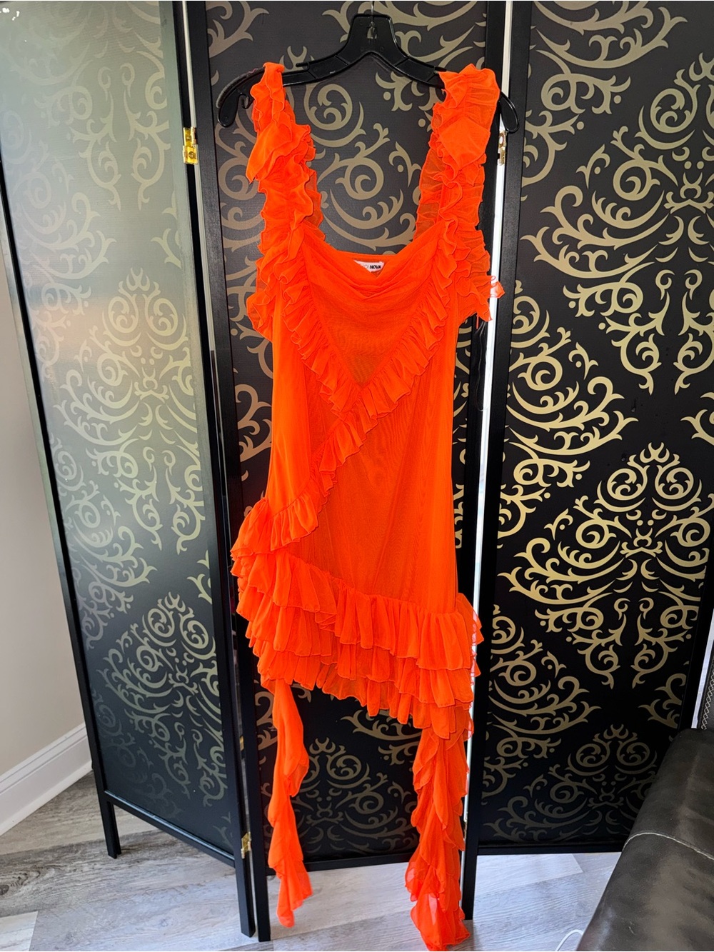 Fashion Nova Bright Orange Ruffle Asymmetric Mini Dress